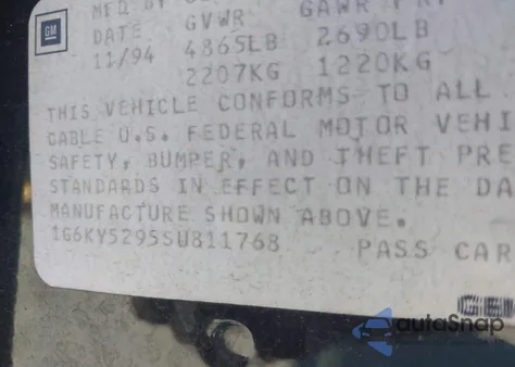 1995 Cadillac Seville Sts z USA, uszkodzony, nr VIN 1G6KY5295SU811768